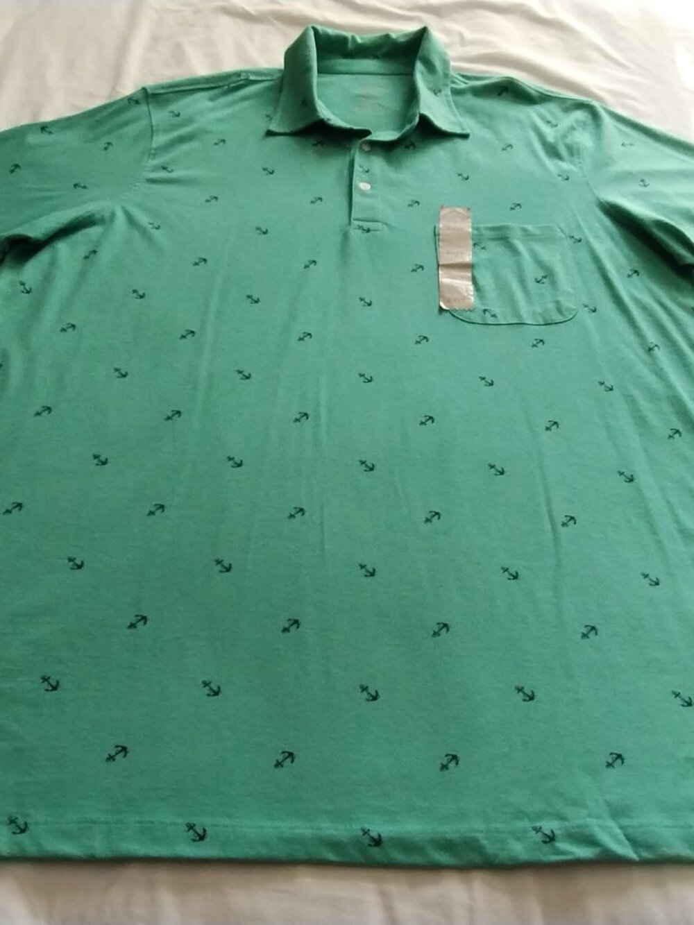 SAINT JOHN's BAY Mint Green Short Sleeve ANCHOR Print POLO Shirt Sz 2XL Tall